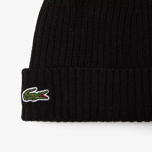 Lacoste Mutzen>Unisex Beanie Aus Gerippter Wolle Schwarz 031