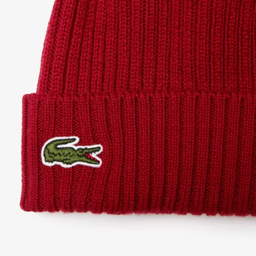 Lacoste Mutzen>Unisex Beanie Aus Gerippter Wolle Burgunder 476