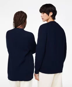 Lacoste Pullover>Unisex Cardigan Aus Bio-Baumwolle Mit V-Ausschnitt Navy Blau 166