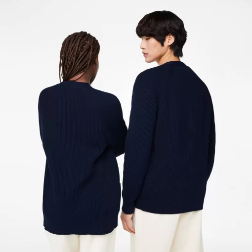 Lacoste Pullover>Unisex Cardigan Aus Bio-Baumwolle Mit V-Ausschnitt Navy Blau 166