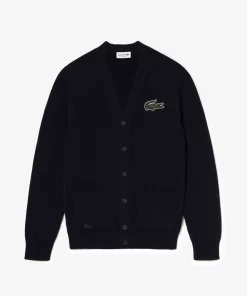 Lacoste Pullover>Unisex Cardigan Aus Bio-Baumwolle Mit V-Ausschnitt Navy Blau 166