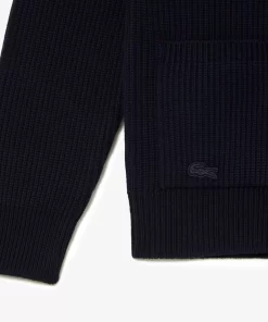 Lacoste Pullover>Unisex Cardigan Aus Bio-Baumwolle Mit V-Ausschnitt Navy Blau 166