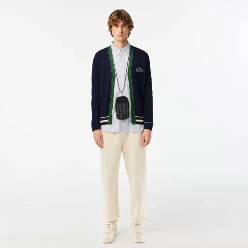 Lacoste Pullover>Unisex Cardigan Im Zopfmuster Aus Bio-Baumwolle Mit V-Ausschnitt Navy Blau / Weis Qrn