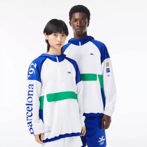 Lacoste Sportbekleidung>Unisex Sport Windjacke Zum Uberziehen Mit Olympia-Logo Blau / Weis / Grun Ti6