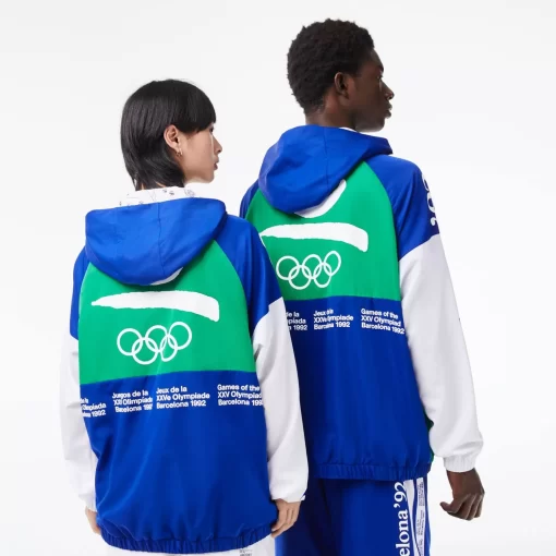 Lacoste Sportbekleidung>Unisex Sport Windjacke Zum Uberziehen Mit Olympia-Logo Blau / Weis / Grun Ti6