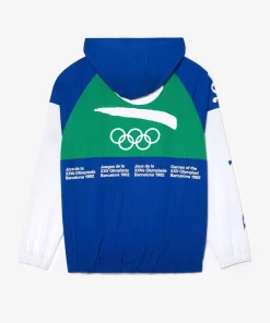 Lacoste Sportbekleidung>Unisex Sport Windjacke Zum Uberziehen Mit Olympia-Logo Blau / Weis / Grun Ti6