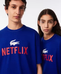 Lacoste T-Shirts>Unisex X Netflix T-Shirt Aus Bio-Baumwolle Kobaltblau Jq0