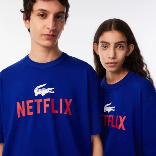 Lacoste T-Shirts>Unisex X Netflix T-Shirt Aus Bio-Baumwolle Kobaltblau Jq0