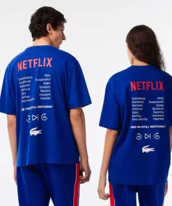 Lacoste T-Shirts>Unisex X Netflix T-Shirt Aus Bio-Baumwolle Kobaltblau Jq0