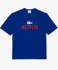 Lacoste T-Shirts>Unisex X Netflix T-Shirt Aus Bio-Baumwolle Kobaltblau Jq0