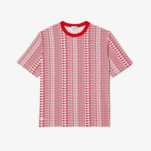 Lacoste T-Shirts>Unisex X Netflix T-Shirt Mit Aufdruck Weis / Rot Me4