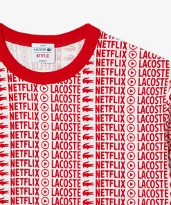 Lacoste T-Shirts>Unisex X Netflix T-Shirt Mit Aufdruck Weis / Rot Me4