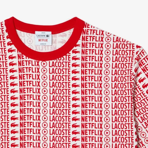 Lacoste T-Shirts>Unisex X Netflix T-Shirt Mit Aufdruck Weis / Rot Me4