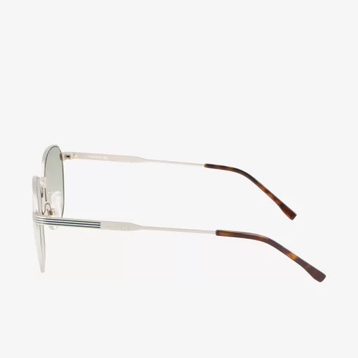 Lacoste Sonnenbrillen>Unisex Ovale Sonnenbrille Aus Metall Silver/Havana 040