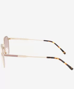 Lacoste Sonnenbrillen>Unisex Ovale Sonnenbrille Aus Metall Matte Gold 710