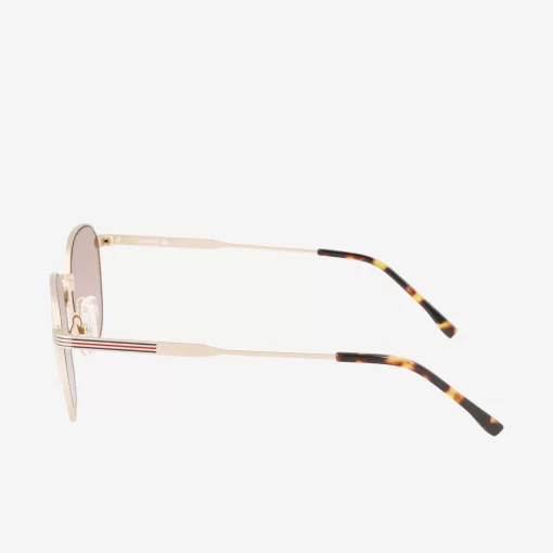 Lacoste Sonnenbrillen>Unisex Ovale Sonnenbrille Aus Metall Matte Gold 710