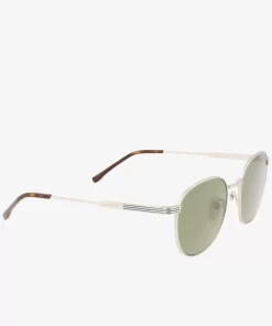 Lacoste Sonnenbrillen>Unisex Ovale Sonnenbrille Aus Metall Silver/Havana 040