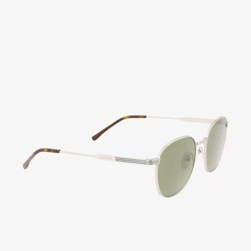 Lacoste Sonnenbrillen>Unisex Ovale Sonnenbrille Aus Metall Silver/Havana 040