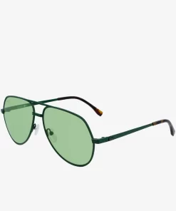 Lacoste Sonnenbrillen>Unisex Signature 101 Pilot-Sonnenbrille Aus Metall Matte Green 301