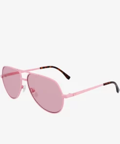 Lacoste Sonnenbrillen>Unisex Signature 101 Pilot-Sonnenbrille Aus Metall Havana Rose 610