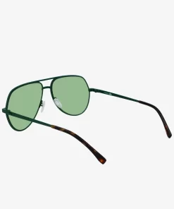 Lacoste Sonnenbrillen>Unisex Signature 101 Pilot-Sonnenbrille Aus Metall Matte Green 301