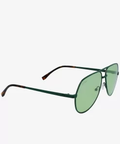 Lacoste Sonnenbrillen>Unisex Signature 101 Pilot-Sonnenbrille Aus Metall Matte Green 301