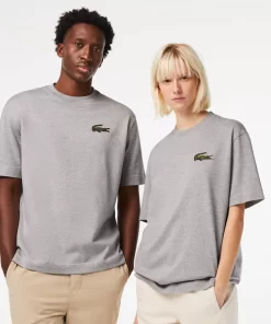 Lacoste T-Shirts>Unisex T-Shirt Aus Bio-Baumwolle Mit Grosem Krokodil Heidekraut Grau Cca