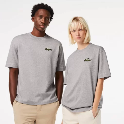 Lacoste T-Shirts>Unisex T-Shirt Aus Bio-Baumwolle Mit Grosem Krokodil Heidekraut Grau Cca