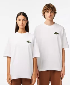 Lacoste T-Shirts>Unisex T-Shirt Aus Bio-Baumwolle Mit Grosem Krokodil Weis 001