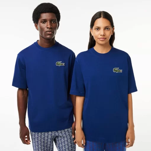 Lacoste T-Shirts>Unisex T-Shirt Aus Bio-Baumwolle Mit Grosem Krokodil Navy Blau F9F