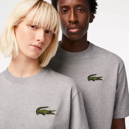 Lacoste T-Shirts>Unisex T-Shirt Aus Bio-Baumwolle Mit Grosem Krokodil Heidekraut Grau Cca