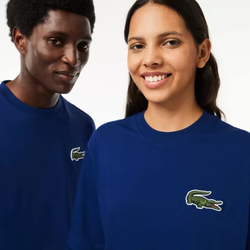 Lacoste T-Shirts>Unisex T-Shirt Aus Bio-Baumwolle Mit Grosem Krokodil Navy Blau F9F