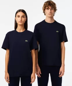 Lacoste T-Shirts>Unisex T-Shirt Aus Bio-Baumwollfleece Navy Blau 166