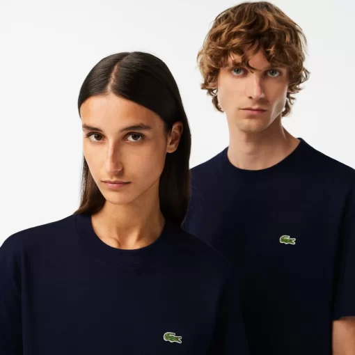 Lacoste T-Shirts>Unisex T-Shirt Aus Bio-Baumwollfleece Navy Blau 166