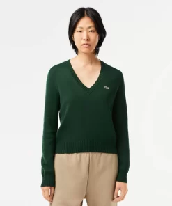 Lacoste Pullover>V-Ausschnitt-Pullover Aus Zweiseitiger Baumwolle Sinople Grun Yzp