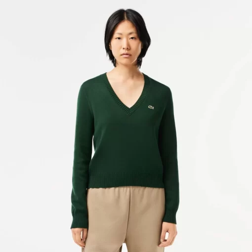 Lacoste Pullover>V-Ausschnitt-Pullover Aus Zweiseitiger Baumwolle Sinople Grun Yzp