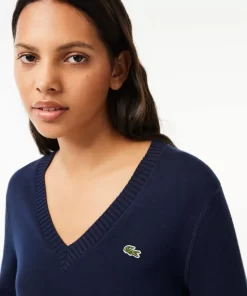 Lacoste Pullover>V-Ausschnitt-Pullover Aus Zweiseitiger Baumwolle Navy Blau 166