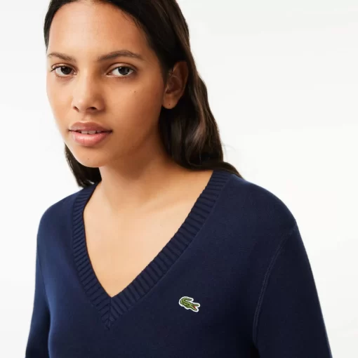 Lacoste Pullover>V-Ausschnitt-Pullover Aus Zweiseitiger Baumwolle Navy Blau 166