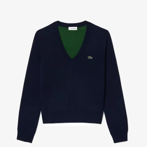 Lacoste Pullover>V-Ausschnitt-Pullover Aus Zweiseitiger Baumwolle Navy Blau 166