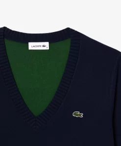 Lacoste Pullover>V-Ausschnitt-Pullover Aus Zweiseitiger Baumwolle Navy Blau 166