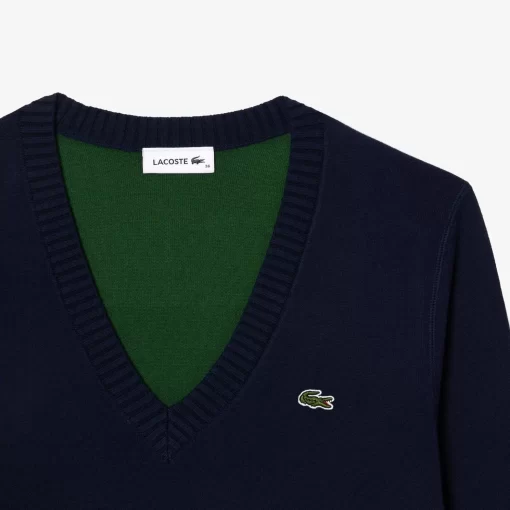 Lacoste Pullover>V-Ausschnitt-Pullover Aus Zweiseitiger Baumwolle Navy Blau 166