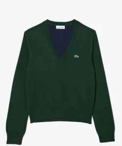 Lacoste Pullover>V-Ausschnitt-Pullover Aus Zweiseitiger Baumwolle Sinople Grun Yzp