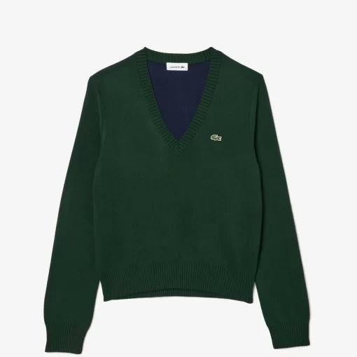 Lacoste Pullover>V-Ausschnitt-Pullover Aus Zweiseitiger Baumwolle Sinople Grun Yzp