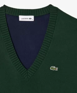 Lacoste Pullover>V-Ausschnitt-Pullover Aus Zweiseitiger Baumwolle Sinople Grun Yzp