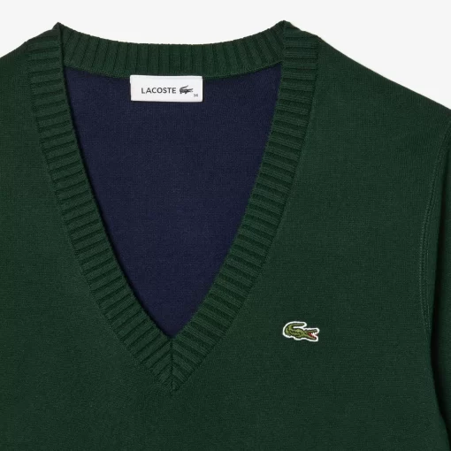 Lacoste Pullover>V-Ausschnitt-Pullover Aus Zweiseitiger Baumwolle Sinople Grun Yzp