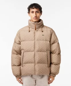 Lacoste Jacken & Mäntel>Verstaubare Daunen-Kapuzenjacke Braun / Beige / Weis Qiz