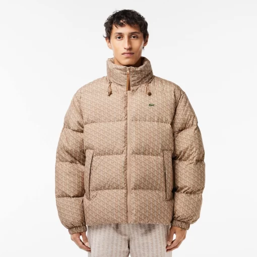 Lacoste Jacken & Mäntel>Verstaubare Daunen-Kapuzenjacke Braun / Beige / Weis Qiz