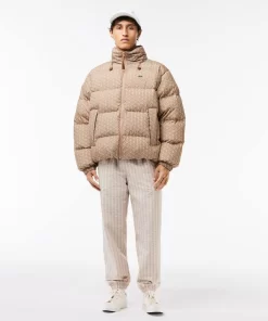 Lacoste Jacken & Mäntel>Verstaubare Daunen-Kapuzenjacke Braun / Beige / Weis Qiz