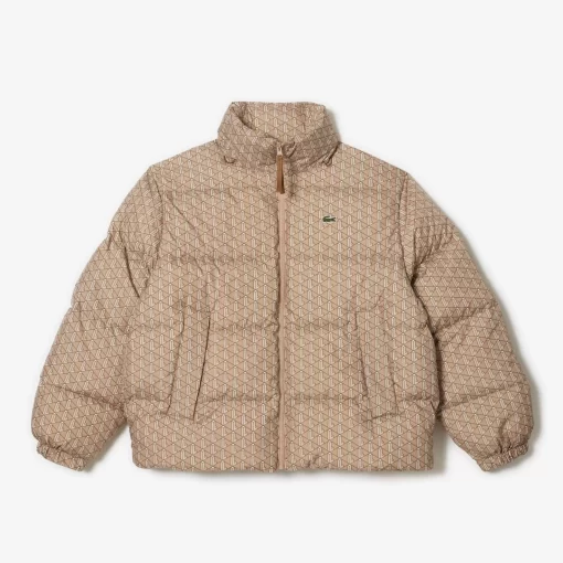 Lacoste Jacken & Mäntel>Verstaubare Daunen-Kapuzenjacke Braun / Beige / Weis Qiz