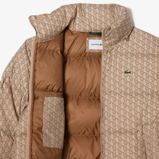 Lacoste Jacken & Mäntel>Verstaubare Daunen-Kapuzenjacke Braun / Beige / Weis Qiz